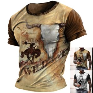 Men's T-shirt Retro Yellowstone Cowboy Wild Western Cowboy Short Sleeve Round Collar Contrast Color, T-Shirts, , COTOSEN, Apparel Online, Cheap Clothes, Buy Now
