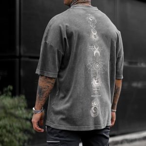 Sun And Moon Print Oversized Men's T-Shirt, T-Shirts, , COTOSEN, Apparel Online, Cheap Clothes, Buy Now