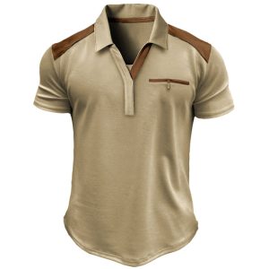Plus Size Men's Retro Zipper Colorblock Short Sleeve Lapel T-Shirt, T-Shirts, , COTOSEN, Apparel Online, Cheap Clothes, Buy Now