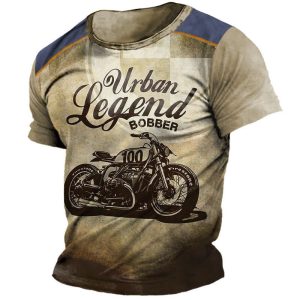 Men's Round Neck T-Shirt Retro Motorcycle Print Pattern Short Sleeve Daily Casual Tee, T-Shirts, , COTOSEN, Apparel Online, Cheap Clothes, Buy Now