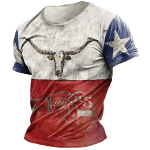 Men's Round Neck T-Shirt Retro Western Cowboy Bullhead Color Printing Pattern Short Sleeve Daily Casual Tee, T-Shirts, , COTOSEN, Apparel Online, Cheap Clothes, Buy Now