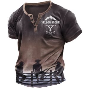 Men's Henry T-Shirt Retro Yellowstone Cowboy Print Graphic Short Sleeve Daily Casual Tee, T-Shirts, , COTOSEN, Apparel Online, Cheap Clothes, Buy Now