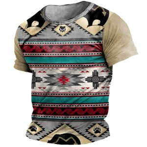 Men's Round Neck T-Shirt Retro Western Ethnic Print Pattern Short Sleeve Daily Casual Tee, T-Shirts, , COTOSEN, Apparel Online, Cheap Clothes, Buy Now