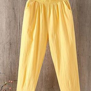 JFN Basic Cotton Linen Pants, Pants, color:Yellow|size:S, JustFashionNow