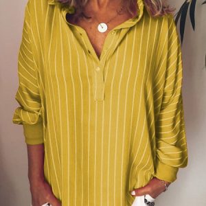 Women Basic V Neck Stripe Long Sleeve Blouse, Blouses & Shirts, Roselinlin - Online Catalog