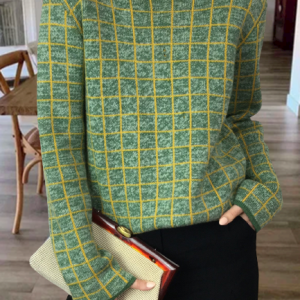Vintage Round Neck Long Sleeve Woolen Sweater, Sweaters, color:Green|size:3XL, JustFashionNow