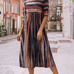 Color Block Casual Dress, Dresses, color:Khaki|size:XXL, JustFashionNow