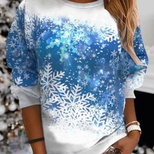 Loose Crew Neck Christmas Sweatshirt, Sweatshirts & Hoodies, color:Blue|size:XXL, JustFashionNow