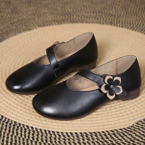 Women's Floral Brush Off Vintage Mary Jane Flat Shoes, Flats, color:Black|size:41, JustFashionNow