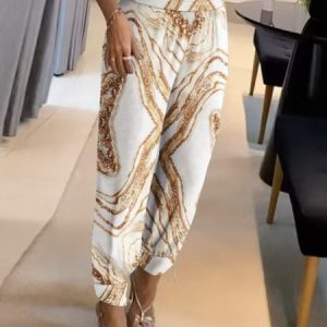 Loose Random Print Casual Pants, Pants, color:White|size:XXL, Stylewe