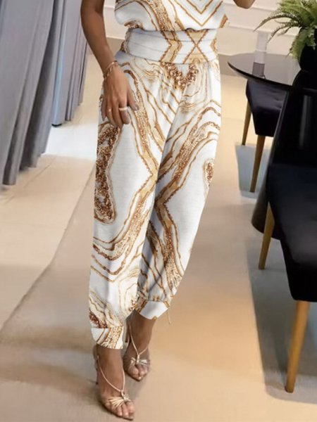 Loose Random Print Casual Pants, Pants, color:White|size:XXL, Stylewe