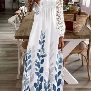 Casual Floral V Neck Regular Fit Dress, Dresses, color:Blue|size:3XL, JustFashionNow