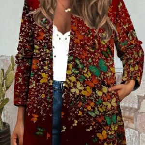 Crew Neck Ethnic Floral Casual Kimono, Kimono, color:Red|size:4XL, Noracora