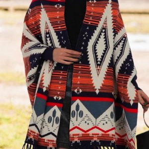 Women Wool/Knitting Ethnic Long Sleeve Comfy Boho Tassel Cardigan, Cardigans, color:Orange Red|size:One-size, Noracora