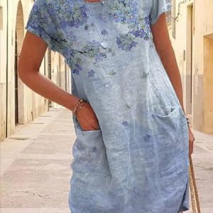 Crew Neck Loose Casual Floral Summer Dress, Midi Dresses, Roselinlin - Online Catalog