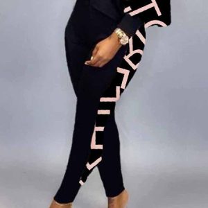 Regular Fit Casual Text Letters Pants, Pants, color:Black|size:XXL, Stylewe