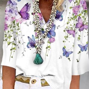Plus Size Butterfly Casual Shirt, TOPS, color:White|size:4X, Noracora