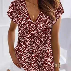 Casual Loose Knitted V Neck T-Shirt, T-shirts, color:Red|size:XXL, catalog Noracora shop