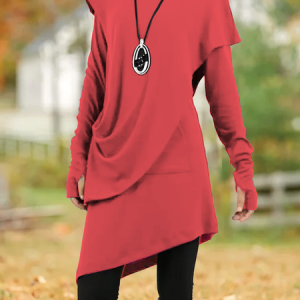 Women Plain Turtleneck Long Sleeve Comfy Casual Midi Dress, Midi, color:Orange Red|size:XXL, catalog Noracora shop