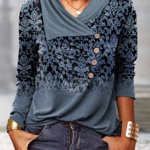 Cross Neck Casual Top, Shirts & Blouses, color:Dark Blue|size:XXL, JustFashionNow