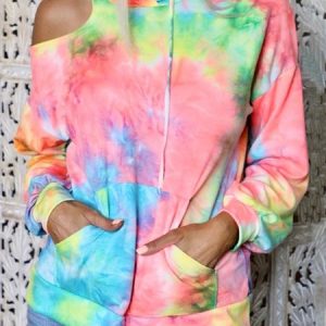 Tie Dye Casual Hoodie, Sweatshirts & Hoodies, color:Pink|size:XXL, JustFashionNow
