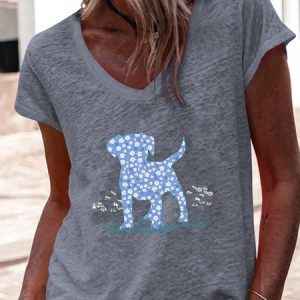 Women's Casual Daisy Dog Print Shirt, color:Gray|size:3XL, Lilicloth.com