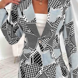 Casual Plaid Slim Button Lightweight Suit Jacket Women's Urban Daily, Blazers, color:Gray|size:XXL, JustFashionNow