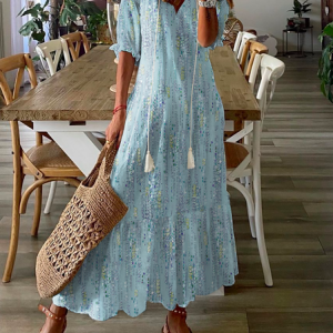 V Neck Casual Abstract Printed Maxi Dress, Maxi, color:Blue|size:XXL, catalog Noracora shop