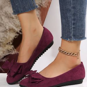 Bow Knot Anti-Suede Upper Flats, Flats, color:Red|size:43, JustFashionNow