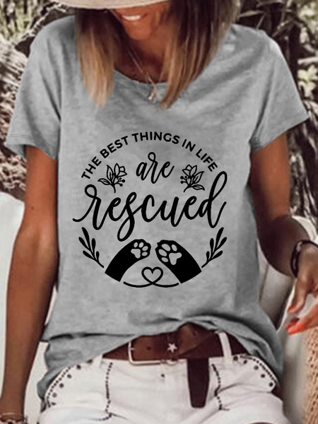 Women's The Best Things In Life Are Rescued Loose Casual T-Shirt, color:Gray|size:3XL, Lilicloth.com