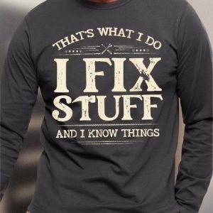 Men I Fix Stuff And Know Things Letters Casual T-Shirt, color:Gray|size:3XL, Lilicloth.com