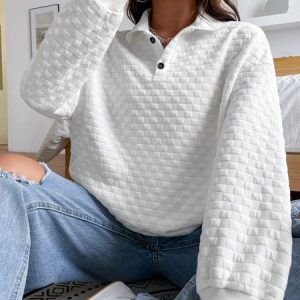 Casual Buckle Plain Loose Sweatshirt, Hoodies & Sweatshirts, color:White|size:XXL, Noracora