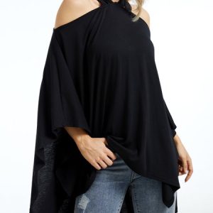 Plain Loose Cross Neck Urban Top, Blouses and Shirts, color:Black|size:XS, Stylewe