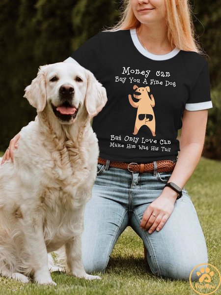Lilicloth X Funnpaw X Ana Money Can Buy You A Fine Dog But Only Love Can Make Him Wag His Tail Women's T-Shirt, color:Black|size:L, Lilicloth.com