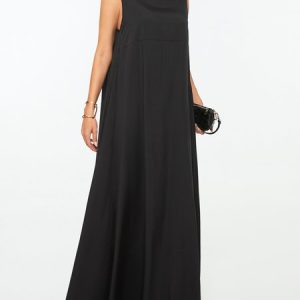 Plain Sleeveless Crew Neck Casual Weaving Dress, Dresses, color:Black|size:XS, Stylewe