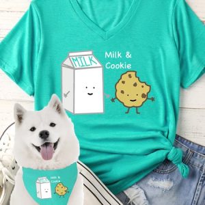 Women's Milk And Cookie Matching V Neck T-Shirt, color:Green|size:XXL, Lilicloth.com