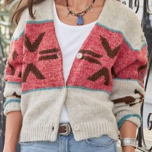 Women Yarn/Wool Yarn Ethnic Long Sleeve Comfy Boho Cardigan, Cardigans, color:Multicolor|size:XXL, Noracora
