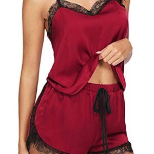 Women's Breathable Comfortable Sexy Lace Silk Pajama Set, Bra&Panty, color:Wine Red|size:3XL, JustFashionNow