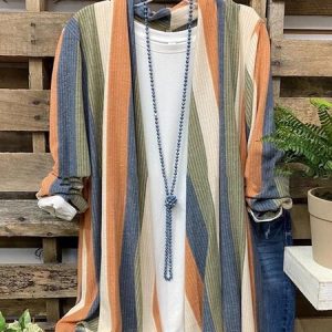 Color-Block Shawl Collar Vintage Stripes T-shirt, Sweaters, color:Yellow|size:XXL, JustFashionNow