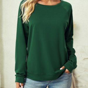 Crew Neck Casual Sweatshirt, color:Green|size:3XL, Lilicloth.com