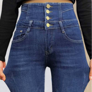 Buttoned Tight Denim Casual Jean, Jeans, color:Blue|size:XXL, JustFashionNow