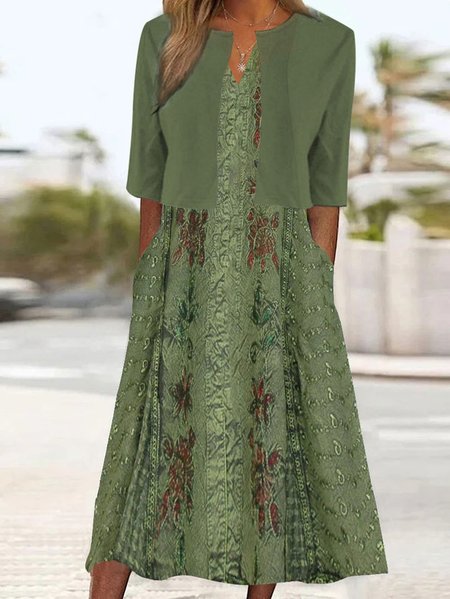 Ethnic Knitted Casual Two-Piece Set, Casual Dresses, color:Dark Green|size:XXL, JustFashionNow