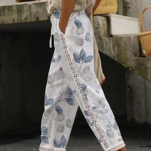 Floral Lace Casual Loose Pants, Pants, color:White|size:XXL, JustFashionNow