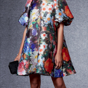 Stand Collar Short sleeve Elegant Floral Loose Skirt Dress, Mini Dresses, color:As Picture|size:XXL, Stylewe