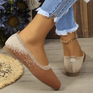 Casual Ombre Slip On Low Heel Shallow Shoes, Flats/Loafers, color:Coffee|size:43, Noracora