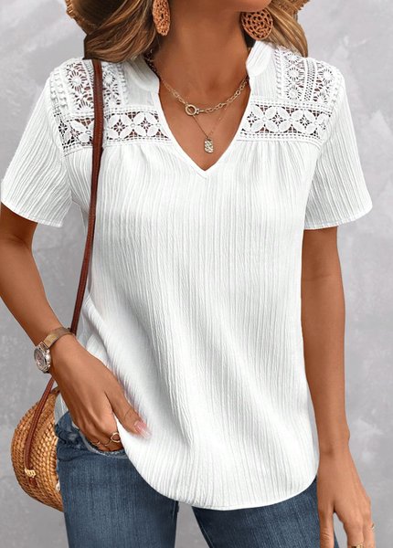 Plain V Neck Simple Shirt, Shirts & Blouses, color:White|size:XXL, JustFashionNow