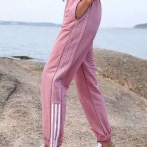 Casual Plain Long Lace-up Sweatpants & Joggers, Pants, color:Pink|size:3XL, Noracora