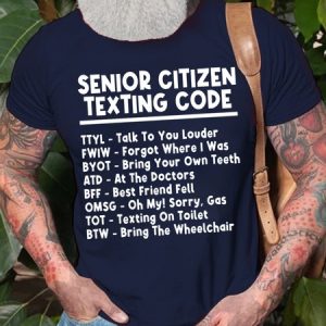 Men's Senior Citizen Texting Code Funny Graphic Print Cotton Casual Crew Neck Text Letters T-Shirt, color:Purplish blue|size:3XL, Lilicloth.com