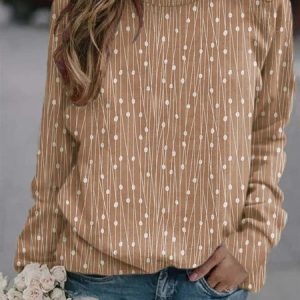 Polka Dots Casual Long sleeve Sweatshirt, Sweatshirts & Hoodies, color:Khaki|size:XXL, JustFashionNow