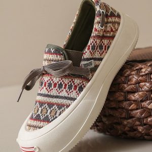Retro Ethnic Wind Breathable Elastic Fly Knit Slip-On Sneakers, Sneakers&Athletic, color:Army Green|size:40, Noracora